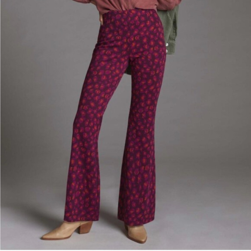Anthropologie Knit Flare Pants Red Pink Purple Size Small S - Picture 2 of 10